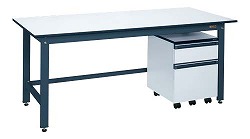 サカエ作業台 軽量作業台KKタイプ(ポリエステル天板・ダークグレー・キャビネットワゴン付) 1200×750