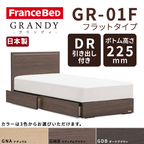 【フレームのみ】フランスベッド グランディ GR-01F DRタイプ(引き出し付き) ボトム高さ22.5cm ダブルサイズ(D)【都内・隣接県は開梱設置無料(日曜・祝日配送除く)】【代引き不可】