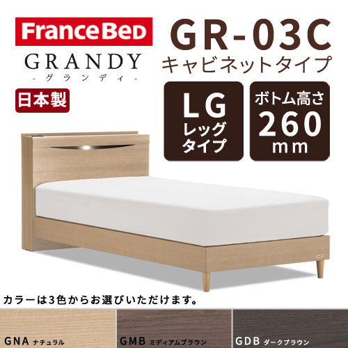 【フレームのみ】【開梱設置無料】フランスベッド グランディ GR-03C LGタイプ(レッグタイプ) ボトム高さ26.0cm セミダブルサイズ(M)【代引き不可】