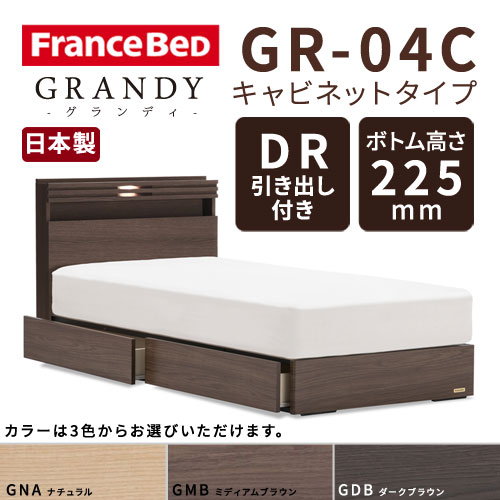 【フレームのみ】【開梱設置無料】フランスベッド グランディ GR-04C DRタイプ(引き出し付き) ボトム高さ22.5cm セミダブルサイズ(M)【代引き不可】